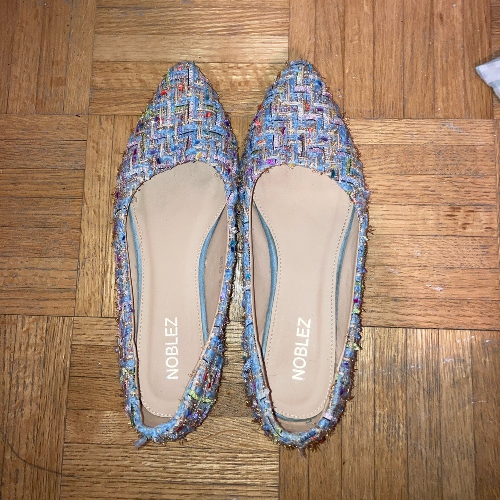 Tweed Multicoloured Flat Pointed Shoes